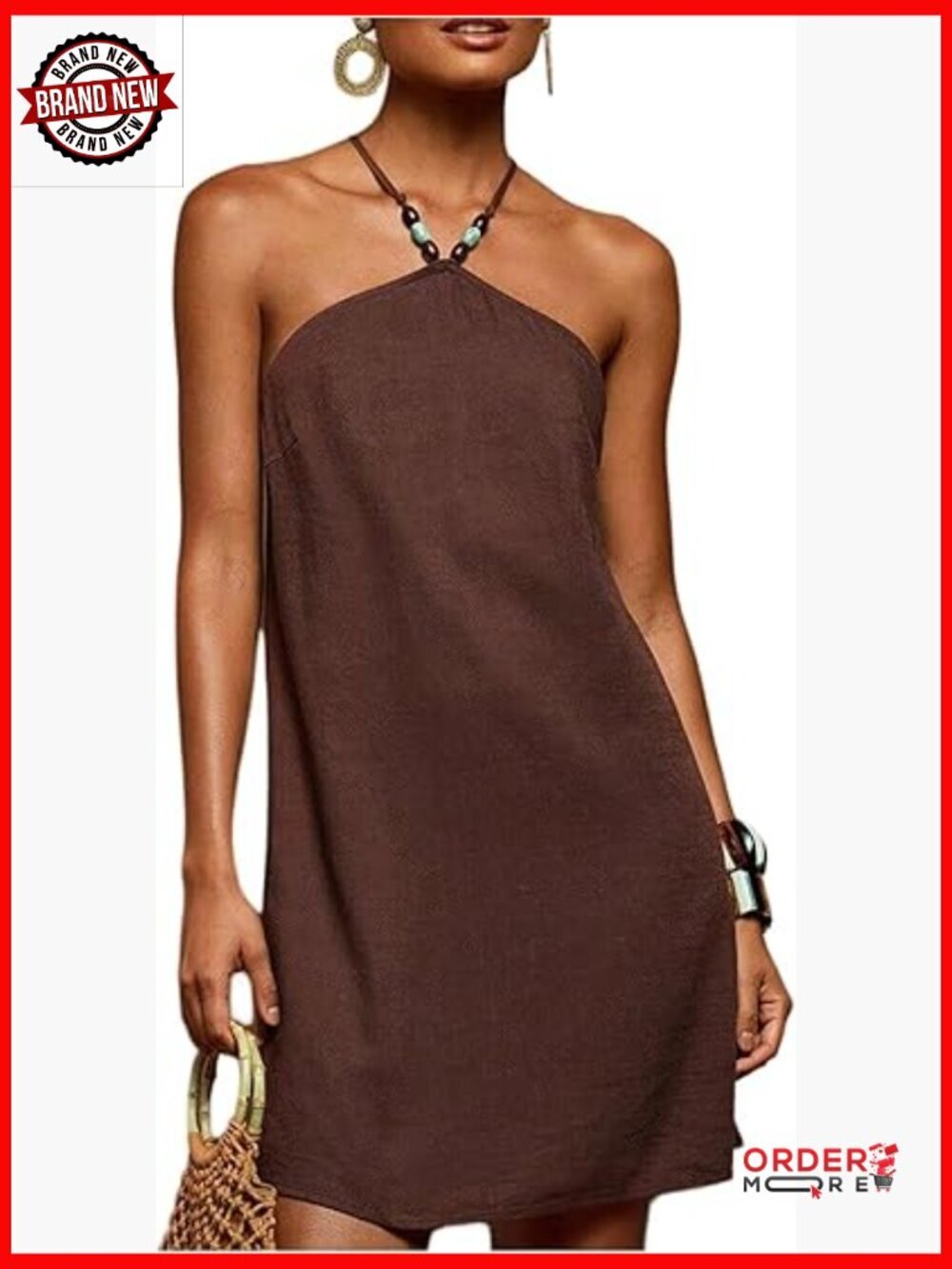 Halter Neck Backless Mini Dress Sleeveless A-Line Beaded Retro Summer Party
